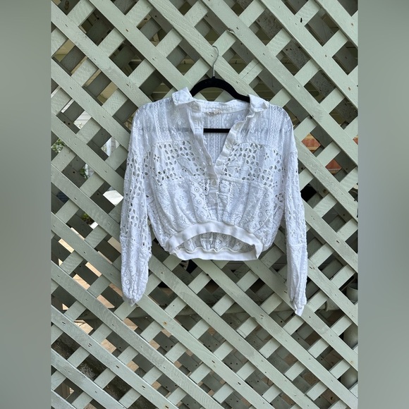 Anthropologie Pilcro Cutwork Bubble-Sleeve Shirt - Picture 6 of 9